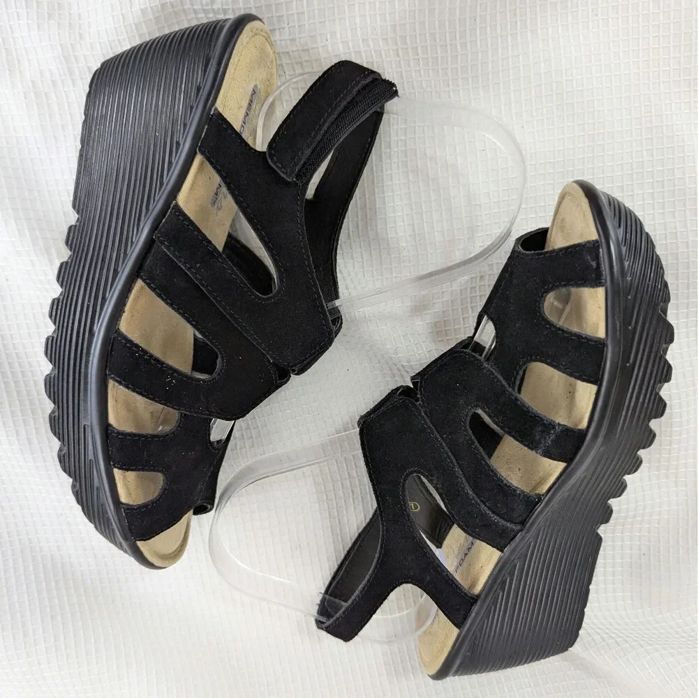 NWOT! SKECHERS! BLACK STRAPPY FAUX SUEDE, VELCRO STRAP SANDALS, HEELS! SZ 7 - Picture 7 of 10